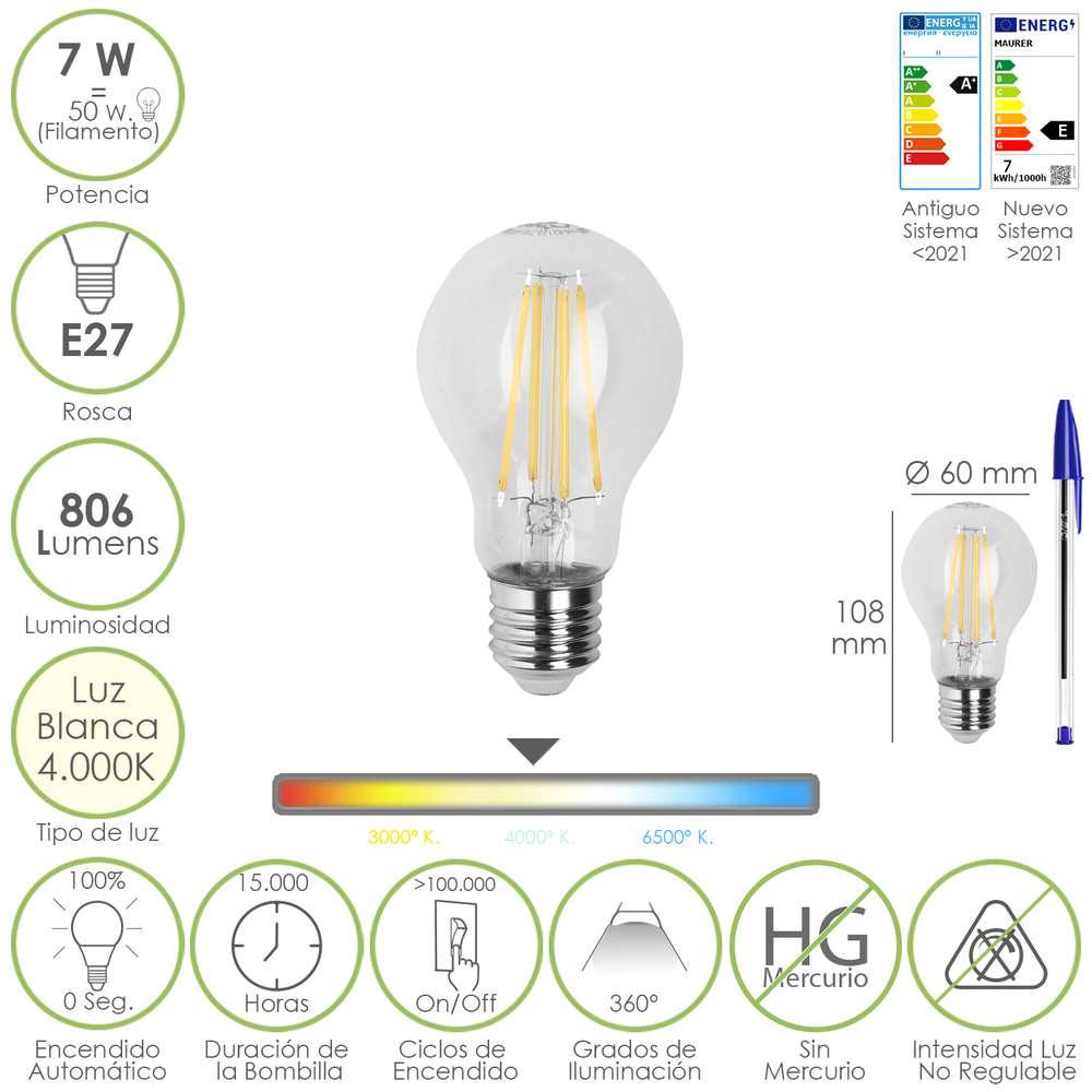 Bombilla led filamento E27